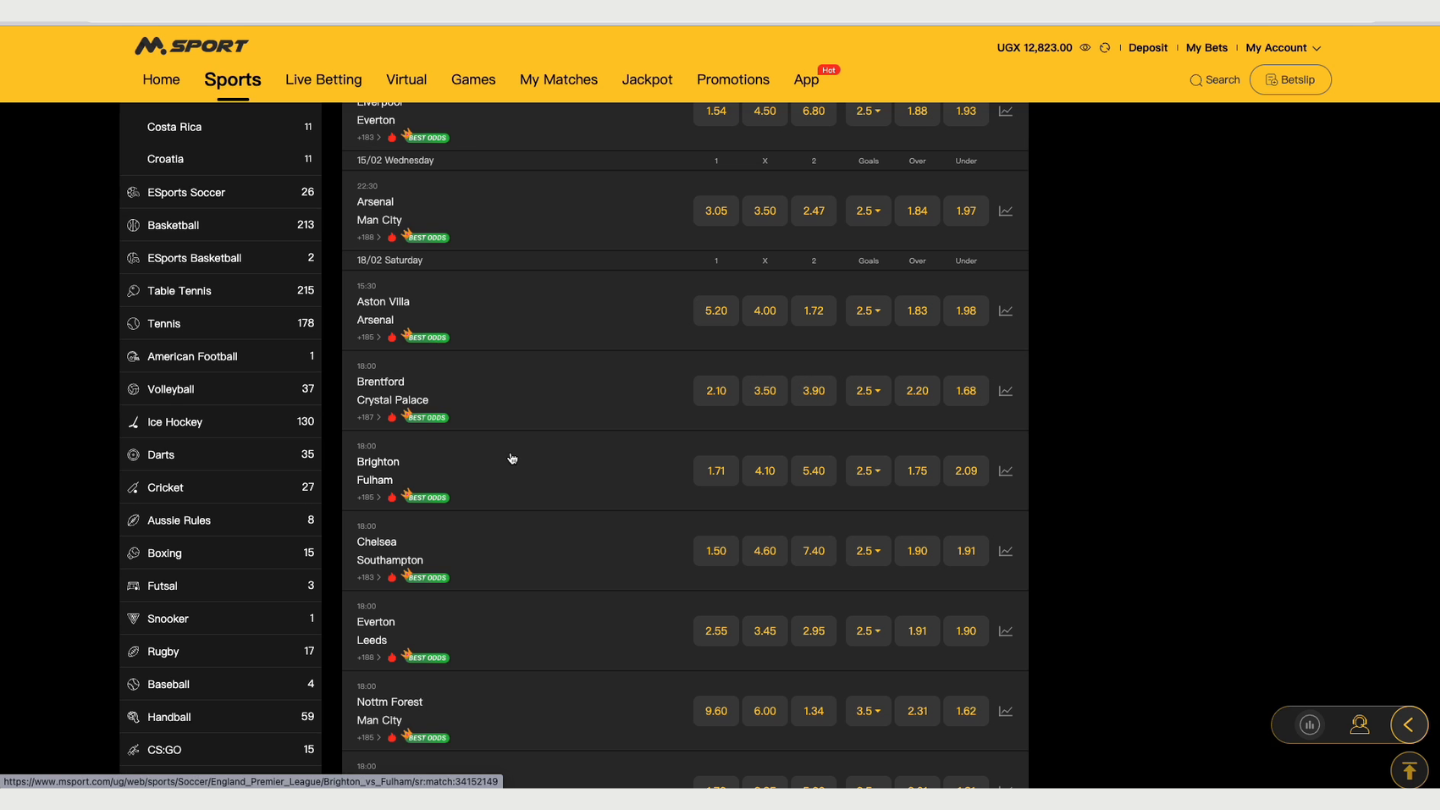 Create a bet slip by selecting an event and betting market of your liking.