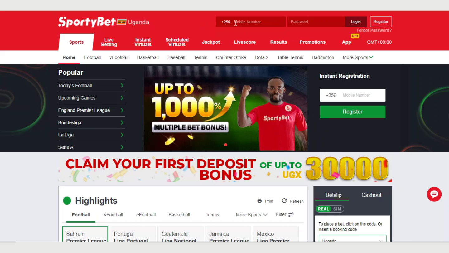 Navigate to SportyBet Uganda or launch the SportyBet app.