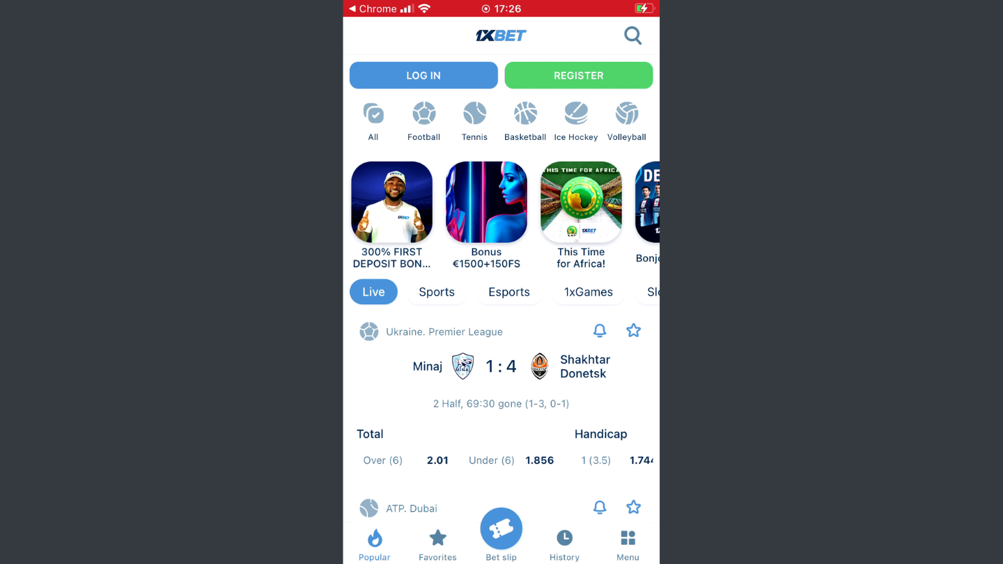 Now you need to create your first account or log in if you're already a member of 1xBet.