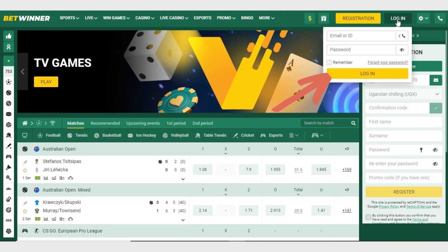 Visit the BetWinner website and make sure you are logged in, then select the match or championship you would like to bet on.